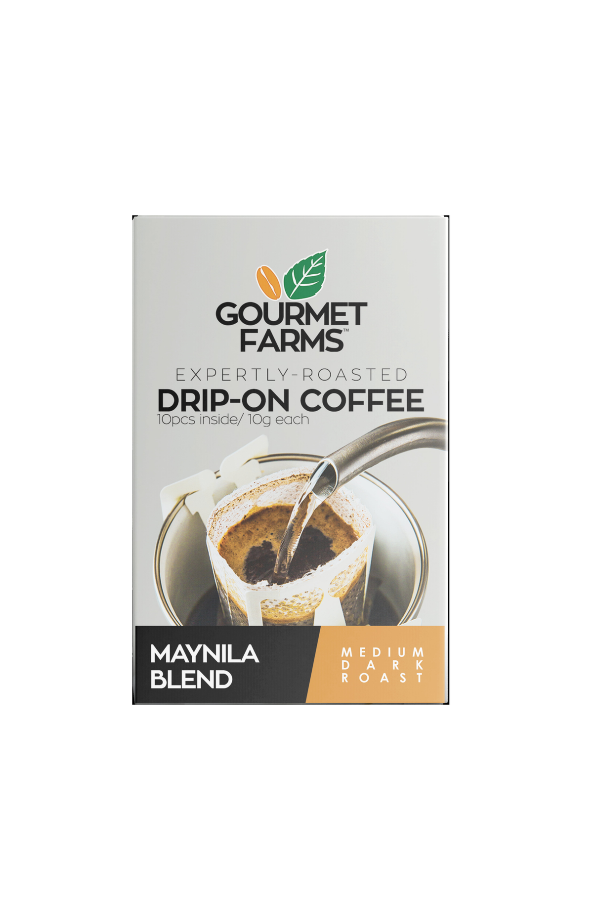 Gourmet Farms Manila Blend Drip-On Coffee – Full-Bodied Dark Roast, 10g x 10 Sachets – Bold & Intense Philippine Pour-Over