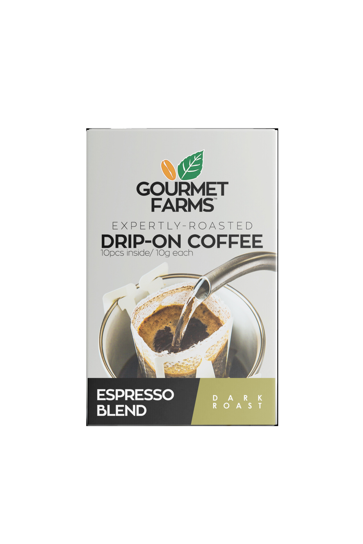 Gourmet Farms Espresso Blend Drip-On Coffee – Full-Bodied Dark Roast, 10g x 10 Sachets – Layered Complexity with Fruity & Wine Notes