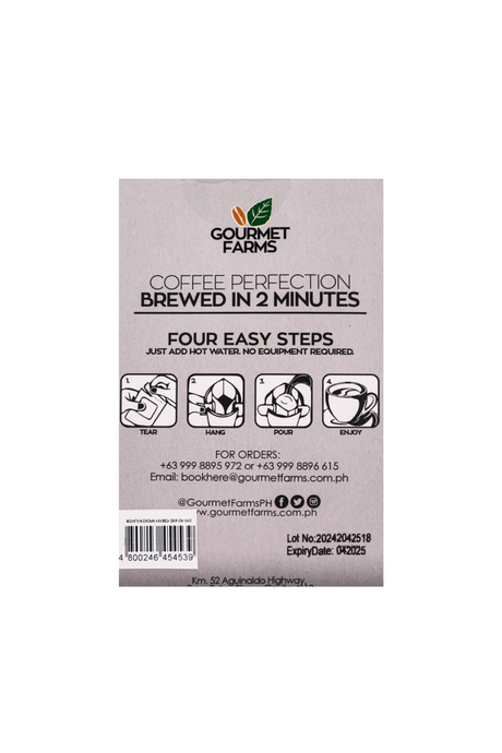 Gourmet Farms Espresso Blend Drip-On Coffee – Full-Bodied Dark Roast, 10g x 10 Sachets – Layered Complexity with Fruity & Wine Notes