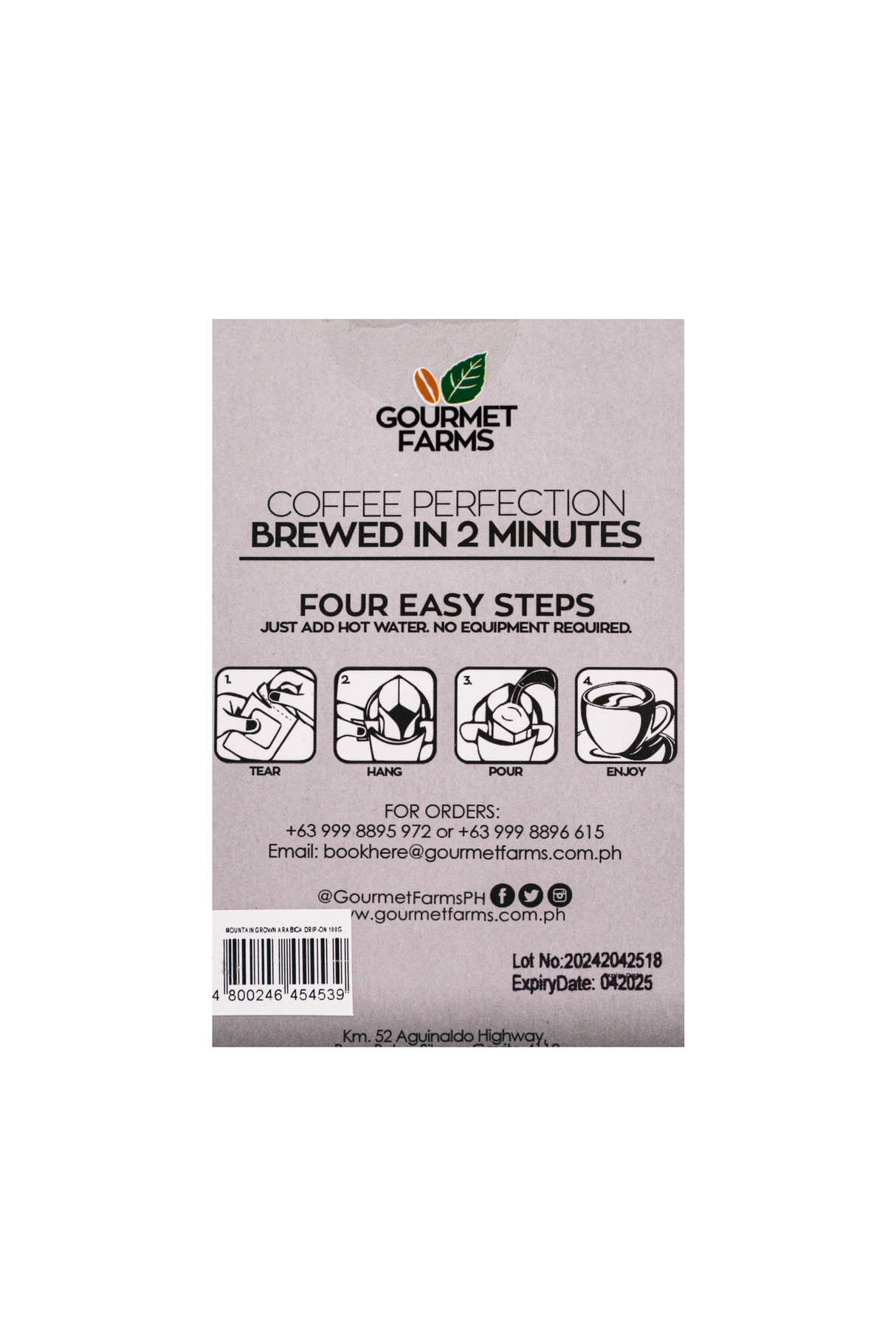 Gourmet Farms Drip-On Coffee | Mountain-Grown Arabica Medium-Dark Roast – Smooth, Toast-Like Flavor – 10 Easy-Brew Sachets
